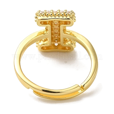 Стойка покрытие буква латунь микро паве прозрачный кубический цирконий регулируемые кольца для женщин KK-S391-03G-I-1