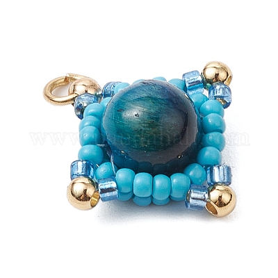 Подвески в виде звезд из натурального тигрового глаза (окрашенного и нагретого) и стеклянных бусин ручной работы PALLOY-MZ00493-01-1