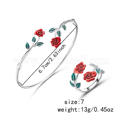 Наборы из браслета-манжеты и колец-манжет с эмалью из розового сплава FS-WGBA561-02-1