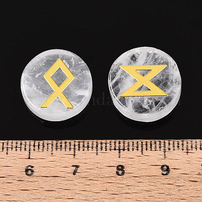 Латунь старший футарк алфавит выгравированный символ плоский круглый натуральный кварцевый кристалл рунические камни G-I373-01B-1