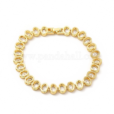 Браслет-цепочка с овальными звеньями из прозрачного кубического циркония BJEW-E073-04G-1