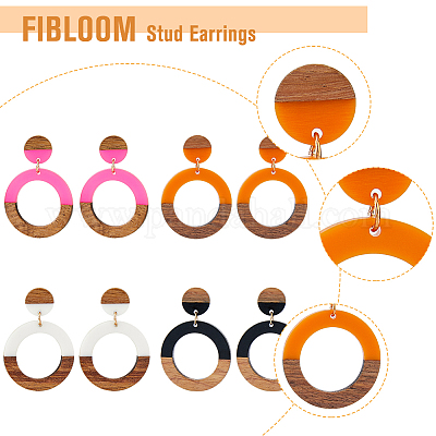 3 пара двухцветных серег-гвоздиков из смолы и дерева в форме пончика с булавками из хирургической нержавеющей стали 316 EJEW-FI0002-47-1