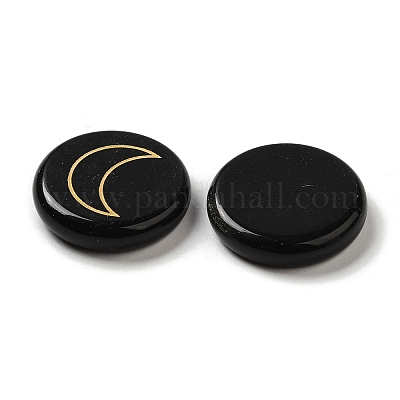 13шт плоские круглые натуральные рунические камни из обсидиана G-K335-08A-1