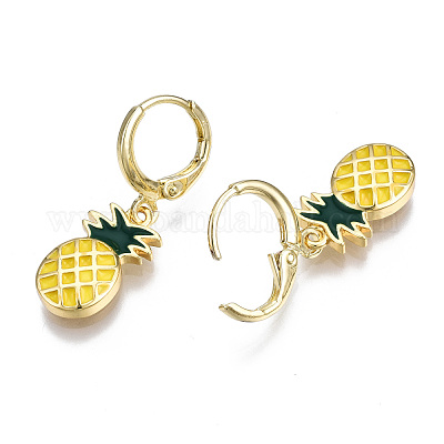 Серьги-кольца Huggie из латуни с эмалью EJEW-T014-24G-NF-1