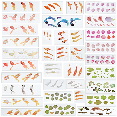3D Gold Fish Painting Resin Stickers Exquisite Decorative Resin