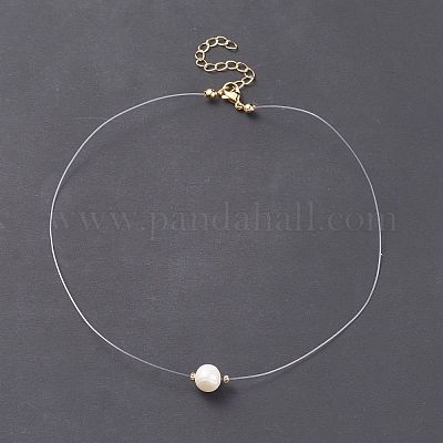 Collier pendentif perle naturelle avec fil nylon pour femme en