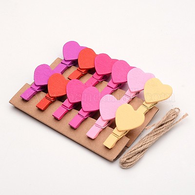 Heart Wooden Clothespin Clips