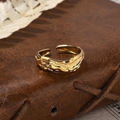 Текстурированные открытые манжетные кольца из нержавеющей стали 304 RJEW-R014-03G-03-1