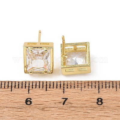 Messing Micro Pave klare Zirkonia Ohrstecker&nbsp;EJEW-C174-02B-G-1