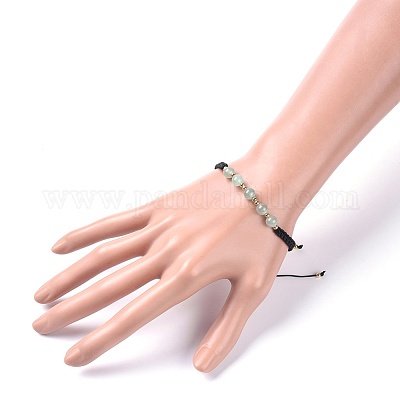 Регулируемый натуральный зеленый авантюрин плетеные браслеты из бисера BJEW-JB04599-03-1