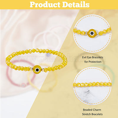 6шт. набор из 6-х цветных акриловых браслетов от сглаза и стеклянных бусин BJEW-FI0001-22-1