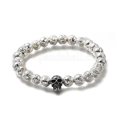 Браслеты из натуральной лавы с гальваническим покрытием на Хэллоуин BJEW-JB12332-03-1