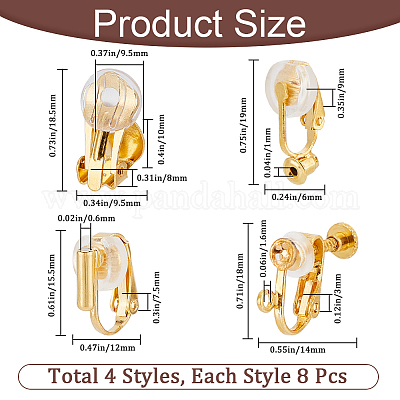 32 шт. 4 стиля латунных клипс-сережек-конвертеров KK-SP0001-28G-1