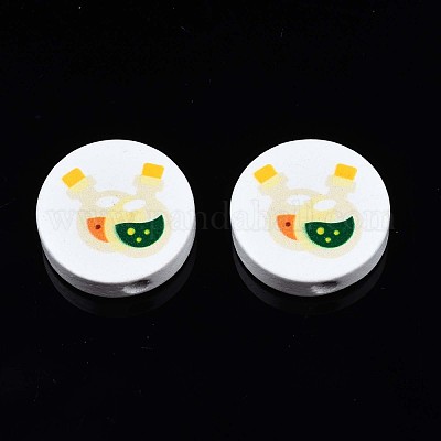 Бусины из натурального дерева с принтом на Хэллоуин WOOD-T021-99-1