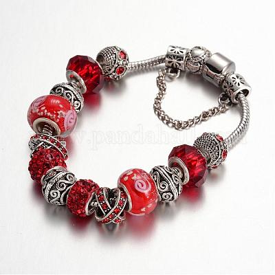 Сплав горный хрусталь шарик европейские браслеты BJEW-L602-13-1