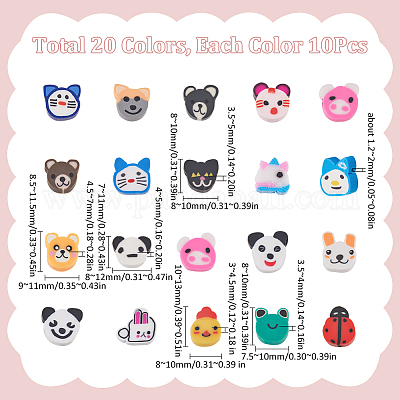 210 шт. 21 стили бусины из полимерной глины ручной работы в виде головы животного FIND-SC0011-07-1