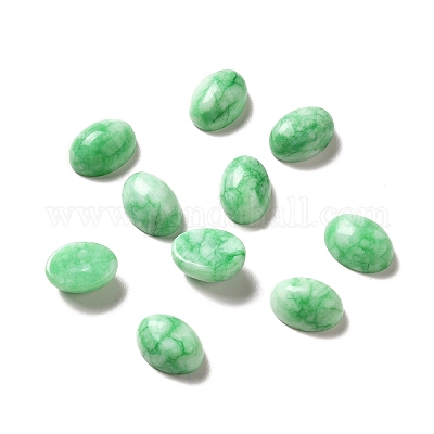 染色された天然翡翠カボション オーバル ライムグリーン 10x14x5~7mmの
