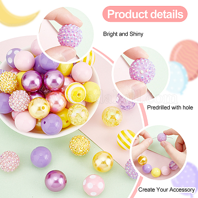 50pcs 20mm Bubblegum Beads Chunk Pen Beads Acrylic Focal Beads Large Loose  Beads Mixed Color Round Beads for Pen Wedding Garland Jewelry Bracelet  Necklace Bag Chain Making 