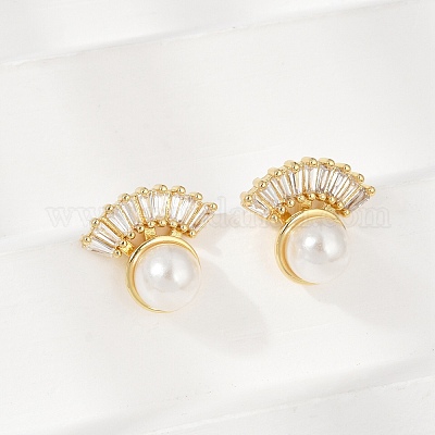 Клипсы из латуни с микропаве из прозрачных кубических цирконий EJEW-H154-12G-1