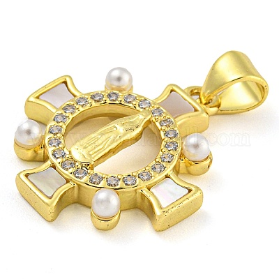 Подвески из настоящей латуни с покрытием из 18-каратного золота и ракушкой KK-D534-05G-02-1