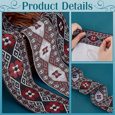 7 м жаккардовая лента из полиэстера с ромбами и цветком в этническом стиле OCOR-WH0101-05-1