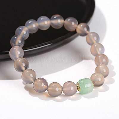 Браслеты из натуральных серых агатов с круглыми бусинами WG583E5-11-1