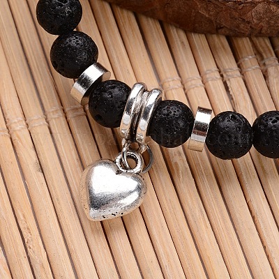 Браслеты с подвесками из натурального вулканического камня BJEW-JB02095-02-1