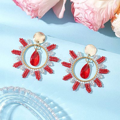 Серьги-гвоздики из латуни и стекла в форме капли EJEW-MZ00388-02-1