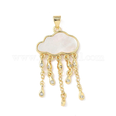 Латунный микропаве прозрачный кубический цирконий с подвесками из натуральных ракушек KK-L239-051G-01-1