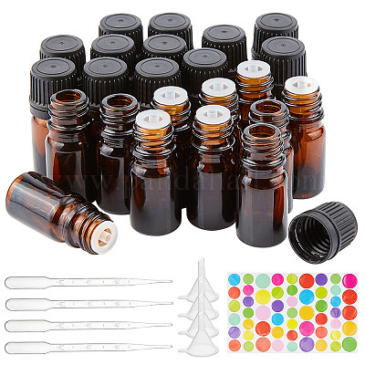 Wholesale BENECREAT 24 PACK 5ml Amber Glass Bottle with Orifice Reducer Refillable  Empty Essential Oil Bottle with 10PCS Droppers 
