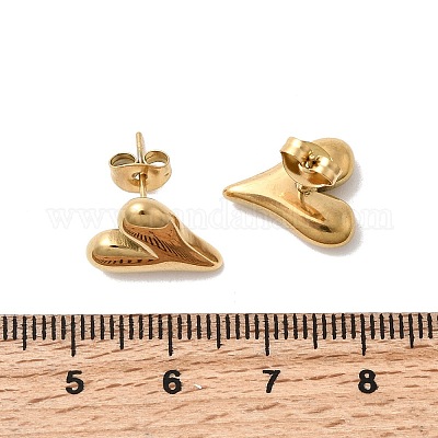 Серьги-гвоздики в форме сердца из нержавеющей стали 304 EJEW-F398-01G-1