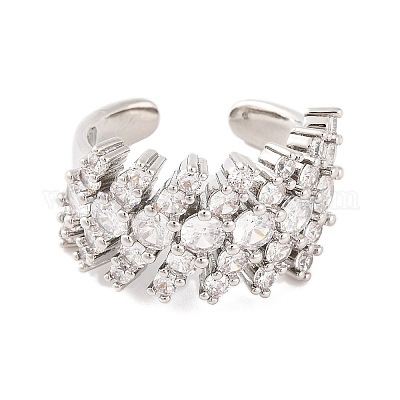 Открытые манжеты из латуни с микропаве и прозрачным фианитом RJEW-U009-08P-01-1