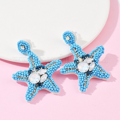 Серьги-гвоздики из стеклянных бусин в форме морской звезды EJEW-S273-03-1