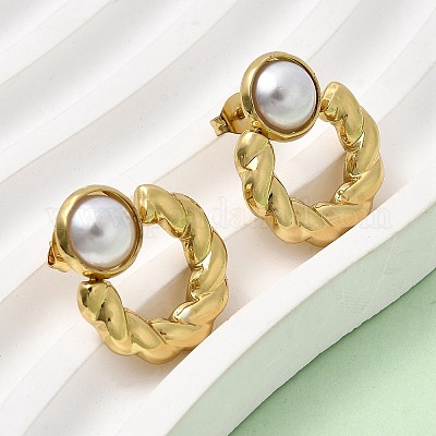 Серьги-гвоздики с жемчугом из АБС-пластика 201 из нержавеющей стали EJEW-Z151-13G-03-1