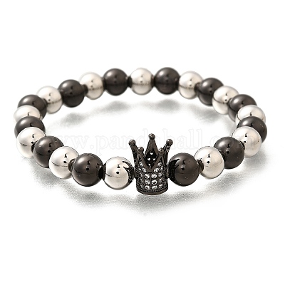 Латунные микро-паве кубические циркониевые бусины эластичные браслеты для женщин и мужчин BJEW-H201-01E-BP-1