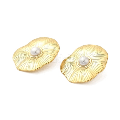 Серьги-гвоздики из нержавеющей стали 304 с жемчугом в виде цветка для женщин EJEW-U020-21G-1