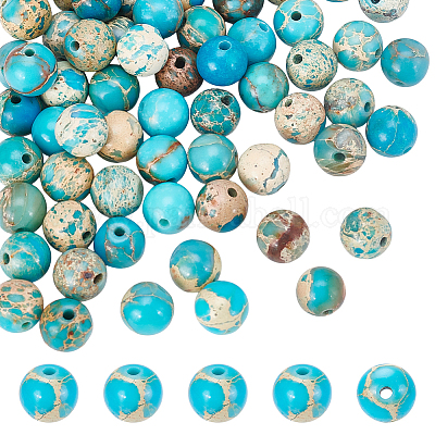 3 нити окрашенных натуральных бусин из регалита/императорской яшмы/морского осадка G-UN0001-35-1