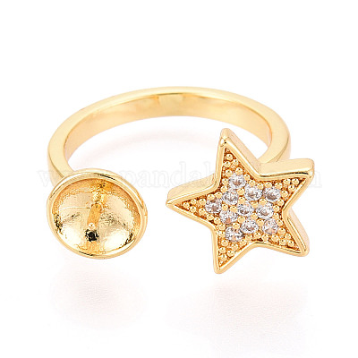 Звездная латунь микропаве кубический цирконий чашка колышек оправа для колец KK-N274-06G-1