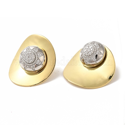 Серьги-гвоздики из латуни с микропаве из прозрачного кубического циркония EJEW-B062-02GP-01-1