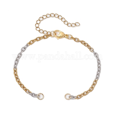 2 шт. 2 цвета двухцветный 304 нержавеющая сталь текстурированный кабель цепочка браслет изготовление AJEW-JB01339-1