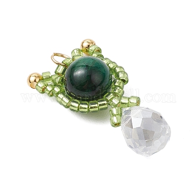 Подвески в форме кошки из натурального зеленого тигрового глаза (окрашенного и нагретого) и стеклянных бусин ручной работы PALLOY-MZ00488-06-1