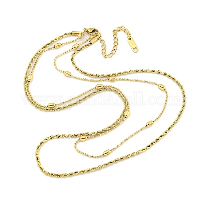 Ионное покрытие (ip) 304 нержавеющая сталь pave прозрачный кубический цирконий столбчатые двухслойные ожерелья NJEW-S426-02G-1