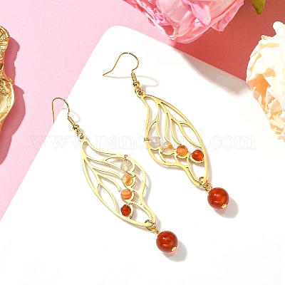 Серьги с подвесками из натуральных смешанных драгоценных камней и бисера EJEW-TA00384-01-1