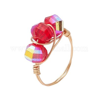 Прозрачные гальванические стеклянные бусины с экологически чистыми медными проволочными кольцами RJEW-JR00877-1