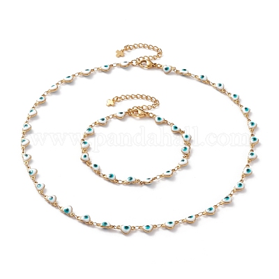 Сердце сглаз 304 нержавеющая сталь эмалированные цепочки браслеты и ожерелья комплекты ювелирных изделий SJEW-JS01153-1