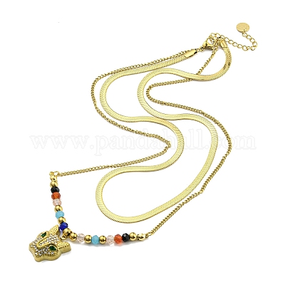 Ионное покрытие (ip) 304 нержавеющая сталь елочка цепи двухслойное ожерелье NJEW-H013-01G-1