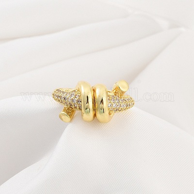 Кольца-манжеты из латуни с микро-паве и прозрачным циркониевым покрытием для женщин RJEW-M028-117G-1