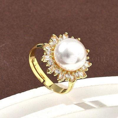 Регулируемые кольца для женщин с микропаве из латуни и кубическими цирконами RJEW-K295-01G-1