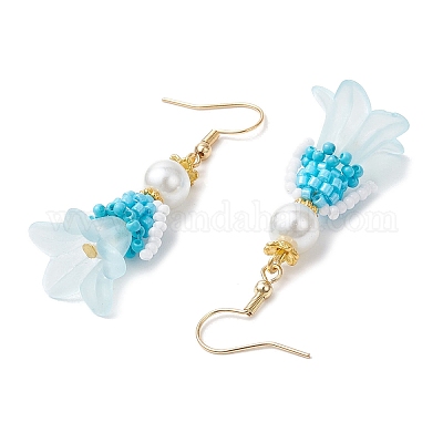 Серьги-подвески из стеклянных бусин ручной работы EJEW-MZ00446-04-1