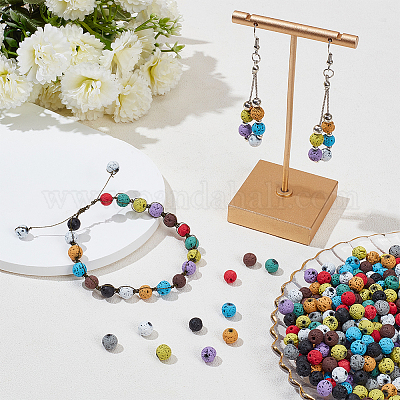 10 нитка 10-х цветных синтетических и натуральных бусин из лавового камня G-OC0005-04-1